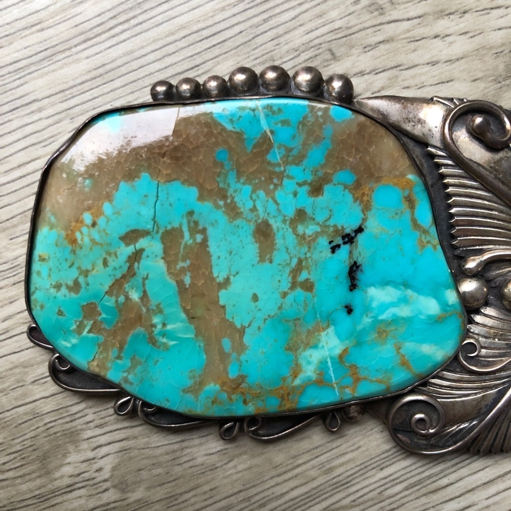 HUGE Vintage Navajo Kingman Turquoise 925 Sterling Silver Pendant Statemnt Piece - Picture 10 of 17